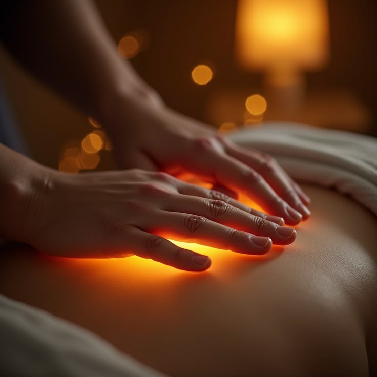 Toque consciente, mãos em contato com energia